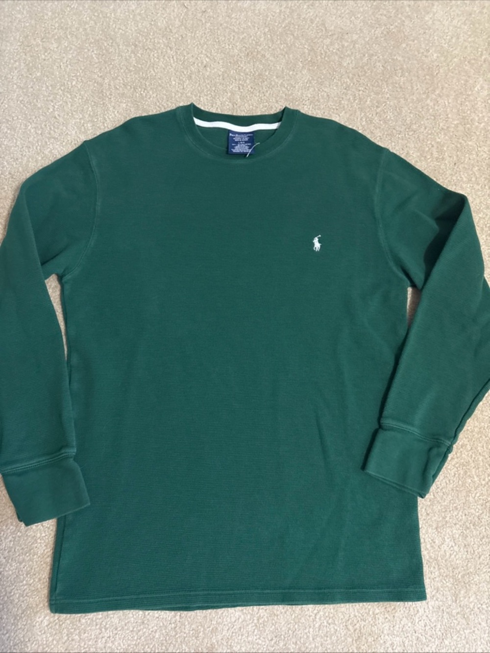 Polo by Ralph Lauren Forest Green Long Sleeve Waffle Crew with Polo Pony NWOT